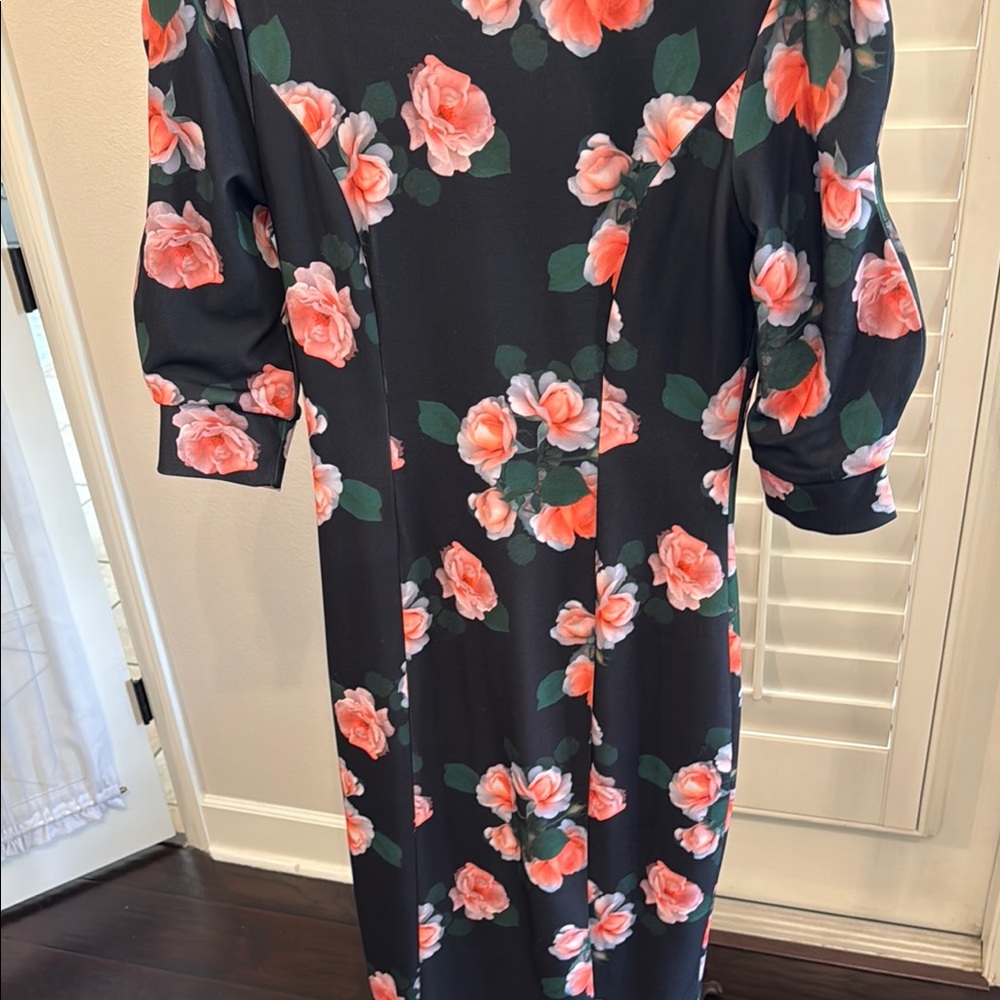 Floral Black Dress with Pink Accents